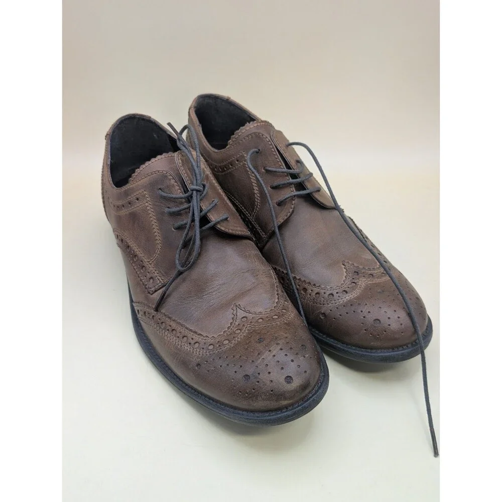Steve Madden Men’s 10 Brown Leather Wingtip Oxfords Brogue Dress Shoes Lace Up